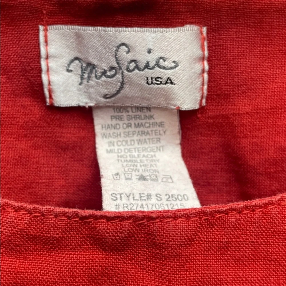 Mosaic USA Linen Pre-Shrunk Lagenlook Red Tunic Top - Picture 2 of 4